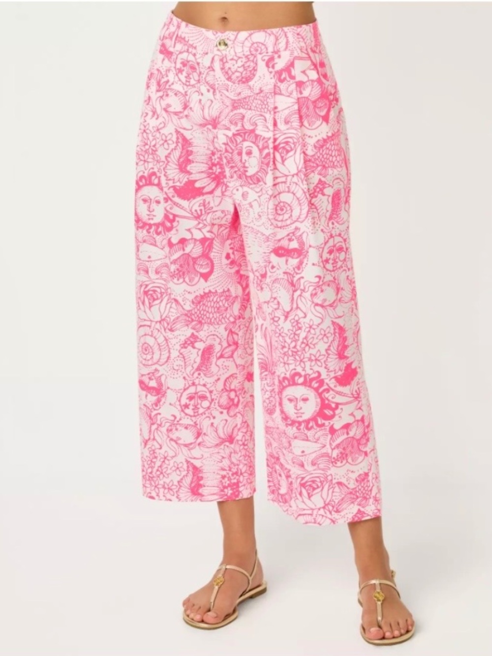 Lilly Pulitzer 25" Mandalay Wide Leg Crop Pant Cherry Blossom Pink SZ:14 NWT